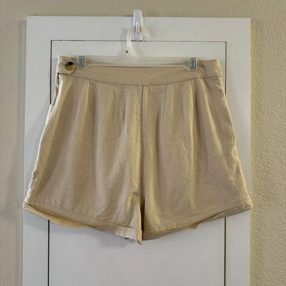 NWT Tularosa Penelope high-waisted embroidered shorts Cotton Linen Tan Medium - Picture 3 of 7